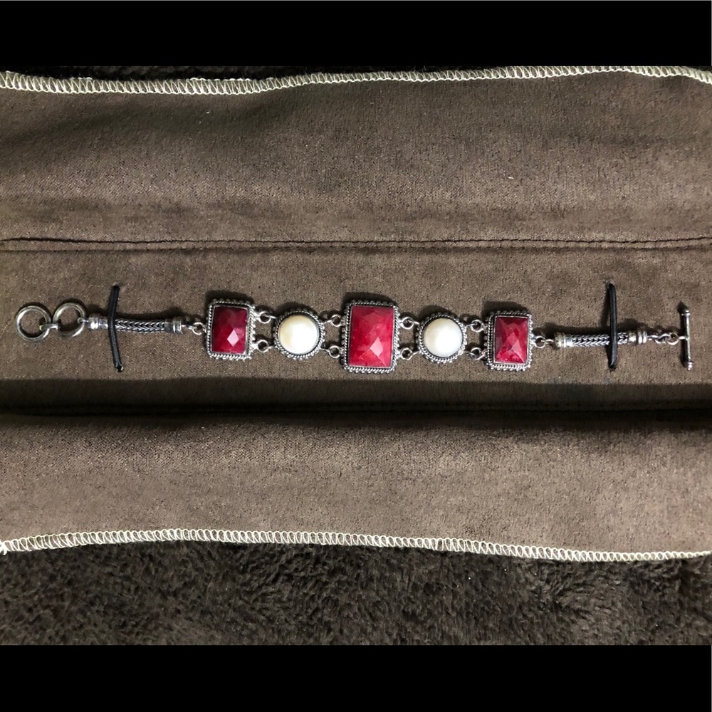 Mabe Pearl and Ruby Sterling Silver Bracelet